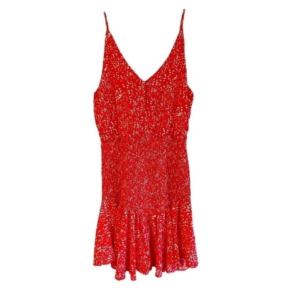 SHE+SKY,NWOT,WOMENS ORANGE/RED, SLEEVELESS, WOVEN PRINT,SMOCKED MINIDRESS.SIZE L - Picture 6 of 8